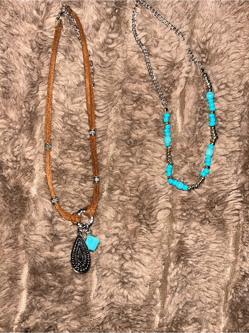 Turquoise Bead & Suede Pendant Necklace - Women Jewelry